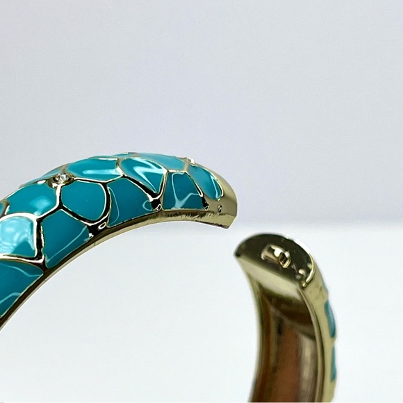 Tommy Bahama B28439 Blue Enamel Bangle Bracelet Curacao Moroccan Tile Gems Gold - Picture 7 of 13